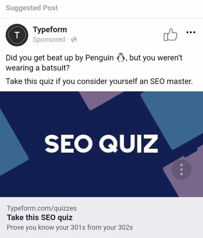 Typeform Audience Engagement SEO Quiz Ad Image